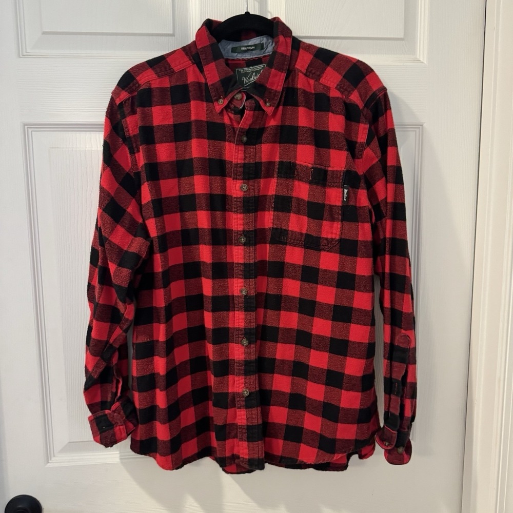 Woolrich Mens Flannel Shirt  Red Buffalo Plaid Classic Cotton Trout Run Sz XL